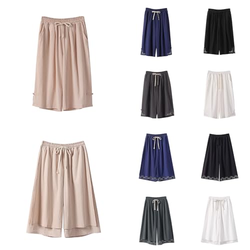 Men's Linen Pants Casual Drawstring Waist Breathable Harem Pants Baggy Hippie Drop Crotch Trousers with Pockets