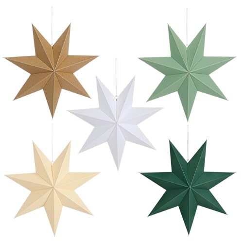 Lewondr Weihnachtsstern Beleuchtet 5 Stück,Papiersterne...