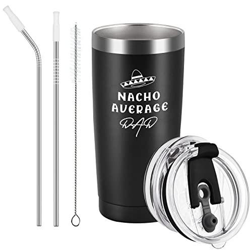 Qtencas Dad Gifts, Nacho Average Dad Stainless Steel Insulated Travel Tumbler, Fathers Day Gift For Dad To Be New Dad Papa Daddy Father Stepdad From Daughters Sons, Dad Christmas Gifts (20Oz, Black) #TOP13