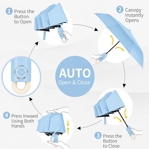 Image of AYSIS UV Umbrella with Novelty Clip Handle, Travel Umbrellas for Rain and Sun Windproof Compact, Automatic Open Close, 8 Ribs, Portable Umbrella for Men and Women