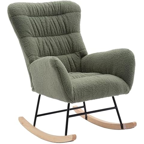 MT EDITION Nursery Rocking Chair, Teddy Upholstered Glider Rocker for Pregnant Moms & Babies, Comfy Rocking Armchair for Breastfeeding, Nursery, Living Room, Bedroom (A-Green) Cover