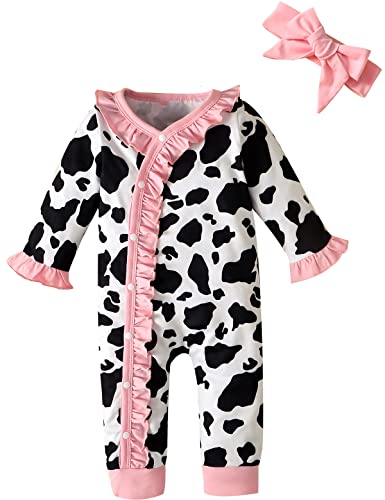 Image of Happidoo Newborn Cow Print Clothes Romper Baby Girl Cow Outfit Jumpsuit