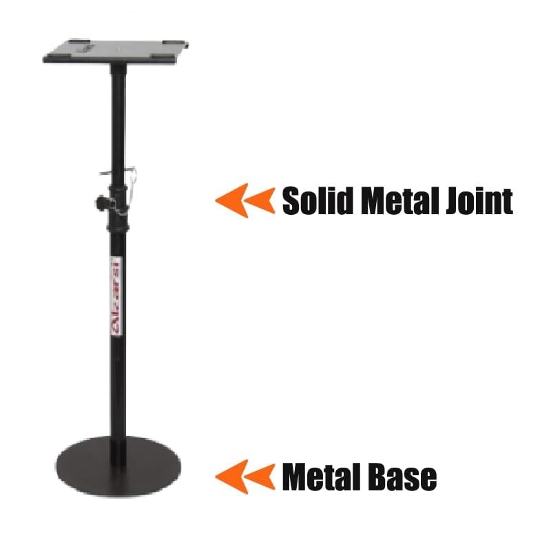 Image of MSP 05-R Studio Monitor Stand Pair Heavy-Duty Adjustable Height Round 8mm Thick Base Metal Top Plate 23x23 cm Professional Studio & Home Audio Speaker Stands (Set of 2)