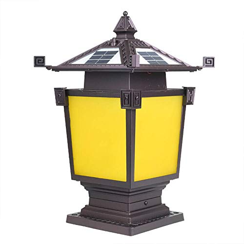 BGROEST Retro Pillar Light Outdoor Light Vintage Garden Column Headlight Outdoor Retro Pillar Light Aluminum Waterproof Villa Garden Lighting (Color : Brown and yellow, Size : 41×41×65cm)