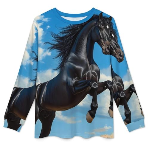 Wild Black Stallion Horse Pajama Set Long Sleeve Lounge Sets Sleepwear 2 Pjs Nightwear for Men Women4