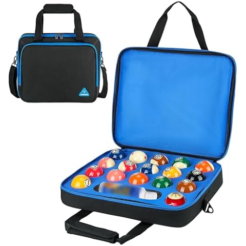 Jaffzora Pool Ball Case, Billiard Balls Carrying Bag with Shoulder Strap, Padded Travel Cue Ball Storage Box for One Set of Billiards Balls 2-1/4'' and Accessories, Black Cover