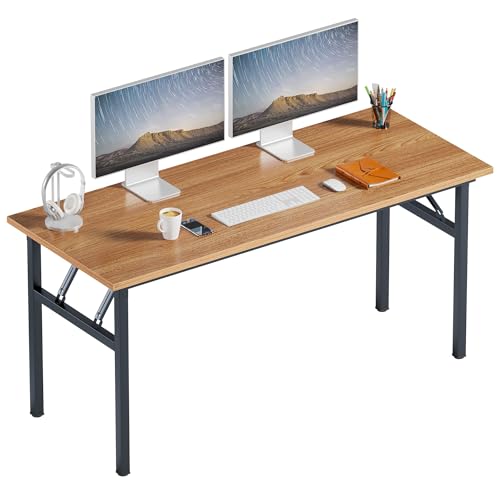 Image of Need Folding Computer Desk, Large 60 inches Folding Table for Home Office, No Install Needed Foldable Writing Table Desk, Teak and Black