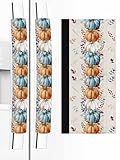 Fall Burlap Refrigerator Door Handle Covers Set of 2 for Dishwasher Microwave Oven Fridge Stove Appliance Door Handles,Washable Kitchen Decor Accessories,Teal Orange White Pumpkin Eucalyptus Leaves