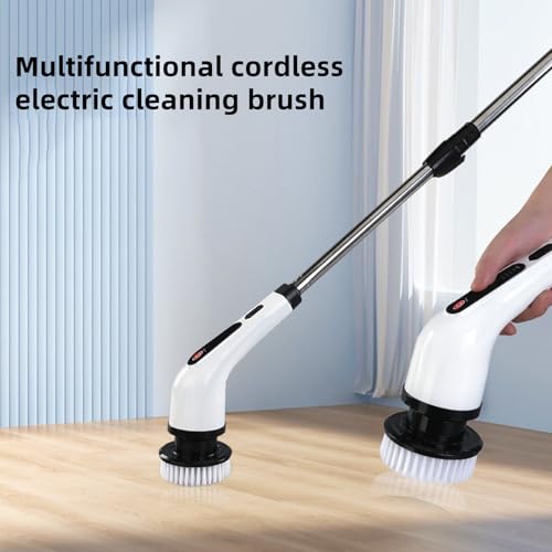 Image of Electric Spin Scrubber with Adjustable Long Handle, Electric Cleaning Brush with 9 Replaceable Brush Heads for Bathroom, Kitchen, Car, Tile, Wall, Floor