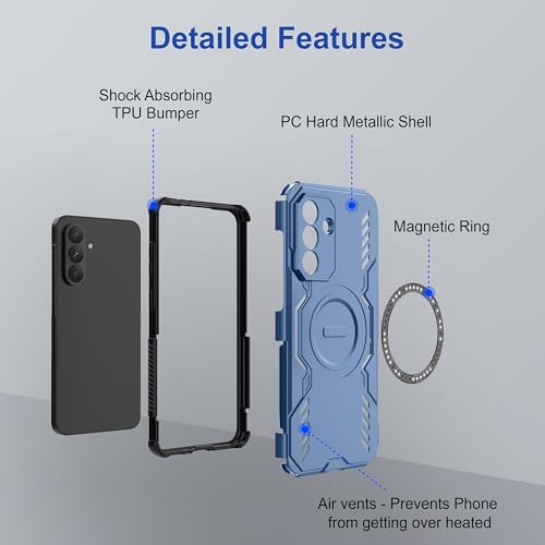 Image of amazon basics Back Case Cover for Samsung Galaxy A36 5G | Magnetic Case with Built-in Metal Ring | Supports Mag-Safe Charger, Wallet & Car Mount | Shockproof Hybrid PC + TPU | Blue