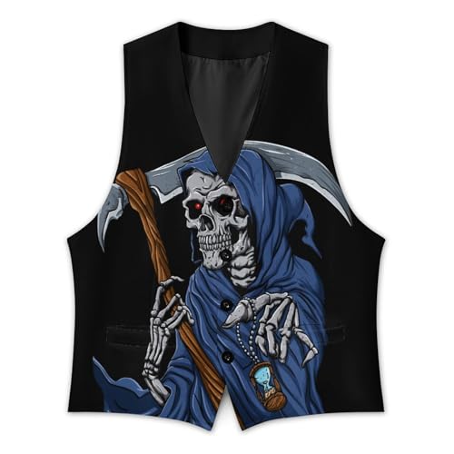Reaper Grim with Hourglass Men's Suit Vest Slim Fit V-Ncek Waistcoat Business Casual Vest3