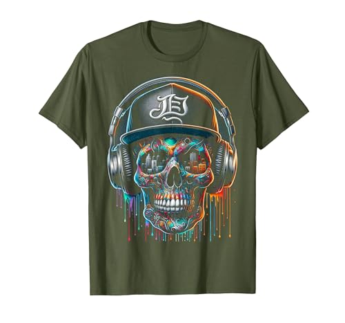 Dripping Paint Skull | Men Women XS - 6XL | Graphic T-Shirt, Men, Olive Green, Small