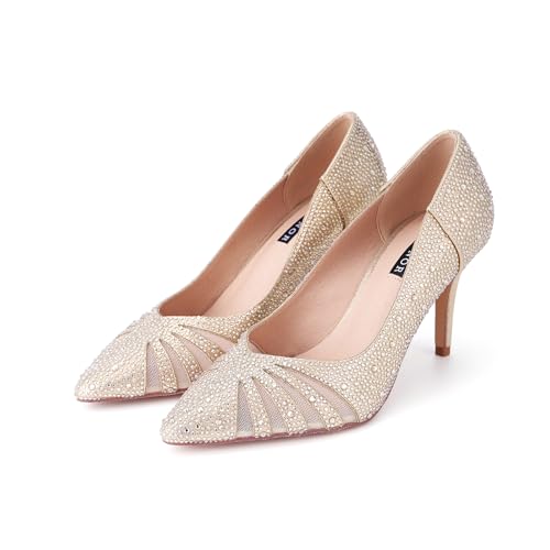 Image of ERIJUNOR E2406 Women Pumps Comfortable Mid Heel Sparkly Rhinestone mesh Evening Prom Wedding Shoes