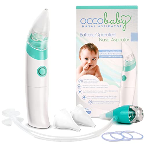 OCCObaby Baby Nasal Aspirator - Safe Hygienic and Quick Battery Operated Nose Cleaner with 3 Sizes of Nose Tips Includes Bonus Manual Nose Sucker for Newborns and Toddlers (Limited Edition)