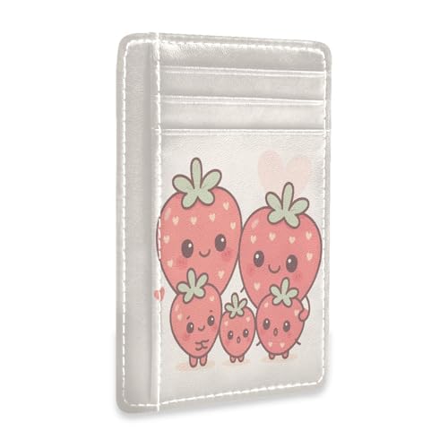 JUNZAN Slim Wallet Card Holders for Men Women Cartoon Strawberries Minimalist Front Pocket Wallets Small Card Case RFID Blocking