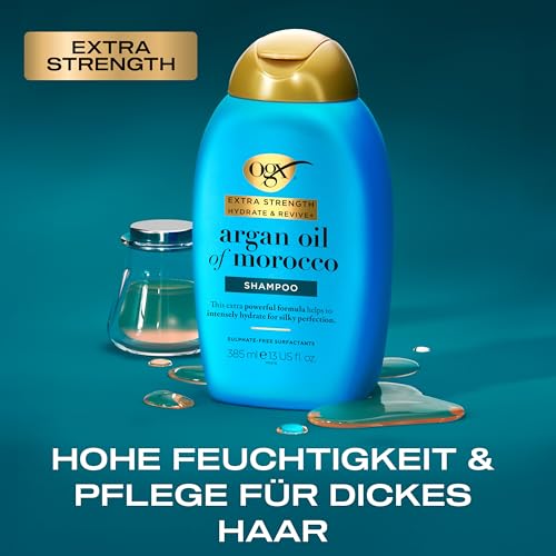OGX Hydrate und Revive Argan Oil of Morocco Shampoo Haarpflege Shampoo feuchtigkeitsspendend mit Arganöl für trockenes, sprödes Haar, 385ml