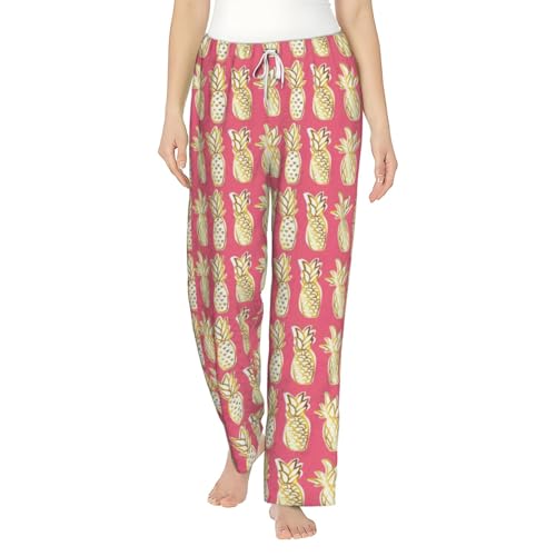 Pantalon de pyjama en flanelle motif ananas avec cordon de serrage pour femme