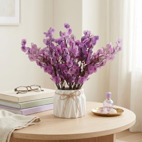 Image of Dekorly Artificial Lavender Plant in White Pot, 18cm - Realistic Faux Flower Arrangement for Home & Office Decor (Set of 1) (1, Light Purple Baby's Breath)