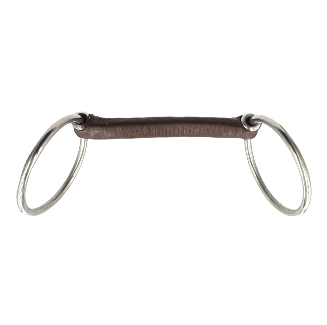 ES0223 JW Gebiss Leder Ledergebiss Wassertrense Stangengebiss mit Flexibel Leder Stange Ringdurchmesser 67 mm Gebissstärke 19 mm (13.5 cm)