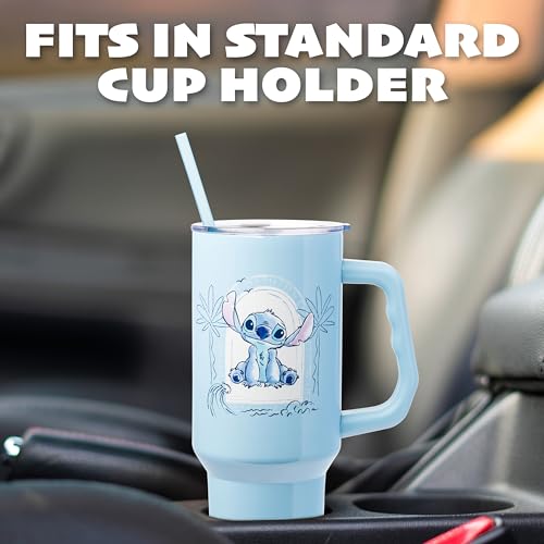 Image of Silver Buffalo Disney Lilo & Stitch Minimalistic Design Ocean & Tropical Stainless Steel Tumbler with Handle and Straw, Fits in Standard Cup Holder, 40 Ounces (Pack of 12)