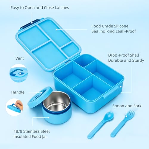 Image of Kids Lunch Box with 12oz Insulated Food Jar, Leak-Proof Bento Box for Kids