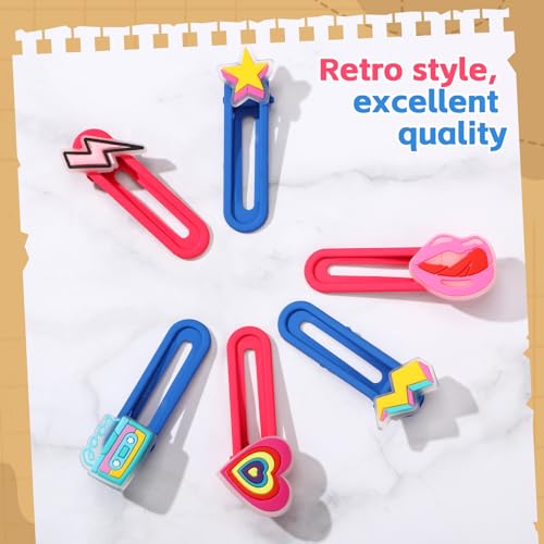 6 Piezas Pinzas de Pelo Luminosas de los 80s y 90s para Niñas y Mujeres, Accesorios de Pelo Retro que Brillan en la Oscuridad, Estilo Casete, Corazón, Estrella, Labios y Rayo Neon para Conciertos y Fiestas miniatura 3