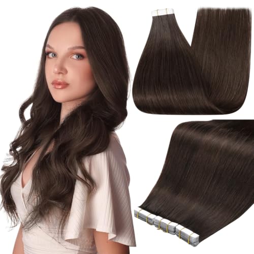 Full Shine Tape In Hair Extensions, Dark Brown 24 Inch