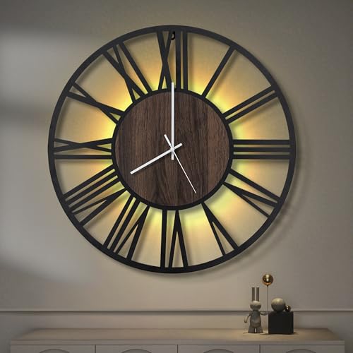 LEIKE Large Wall Clocks with Night Light Battery Operated,Silent Non Ticking,Rustic Modern Big Wood...