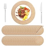 40 Pieces 11.8 Inch Round Burlap Placemats Bulk - Natural Color Round Jute Placemats with Laminated Coating, Burlap Chargers for Wedding Dinner Holiday Farmhouse Rustic Table Decorations