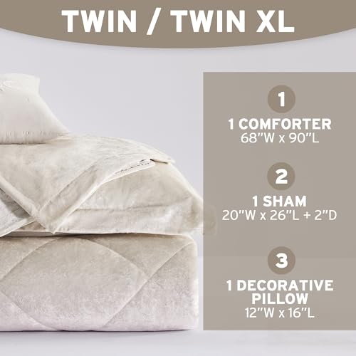 Intelligent Design Twin Comforter Set Velvet Comforters Twin Bedding Reversible, All Season, Diamond Quilted Bedding Microfiber Twin Size Comforters, Felicia, Twin/Twin XL, Champagne 3 Piece by Intelligent Design - Used condition - Image 7