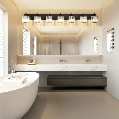 Image of Aipsun Black Vanity Light Crystal Bathroom Lighting Fixtures Modern Bathroom Vanity Light 7 Light (Exclude Bulb)