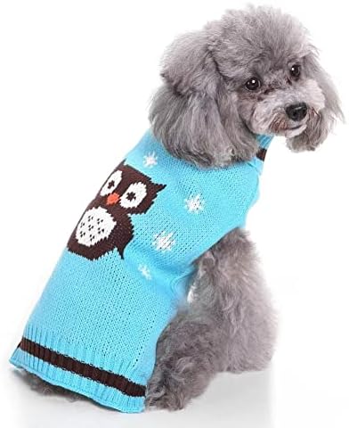 Cute Blue Owl Christmas Sweater for Small Dogs Cats Winter Warm Sweater School Style Shirt Outfits Clothes XXL