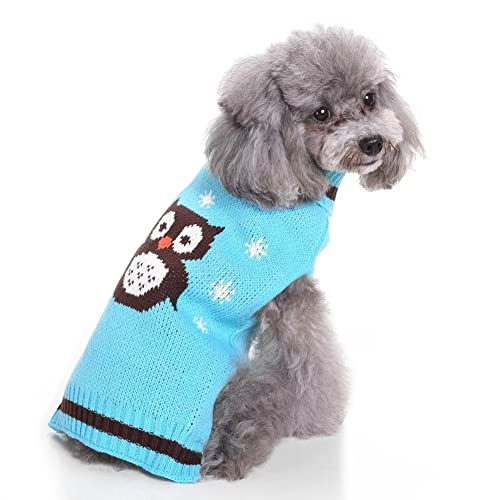 Cute Blue Owl Christmas Sweater For Small Dogs Cats Winter Warm Sweater School Style Shirt Outfits Clothes L #TOP5