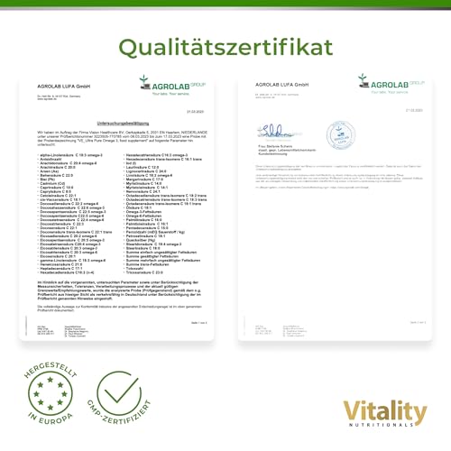 Fischöl Omega 3 Kapseln Hochdosiert mit 2000 mg Fischöl davon 800 mg EPA und 600 mg DHA pro Tag + Vitamin E (120 Stk) Ultra Pure Omega 3 Vitality Nutritionals by Vitaminexpress