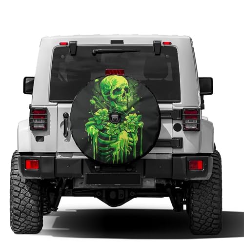 Image of Delerain Spare Tire Cover with Backup Camera Hole Green Skeleton Wheel Covers Waterproof Dust-Proof UV Sun Universal Fit for Trailer RV SUV Truck (18 Inch for Diameter 32 inch-34 inch)