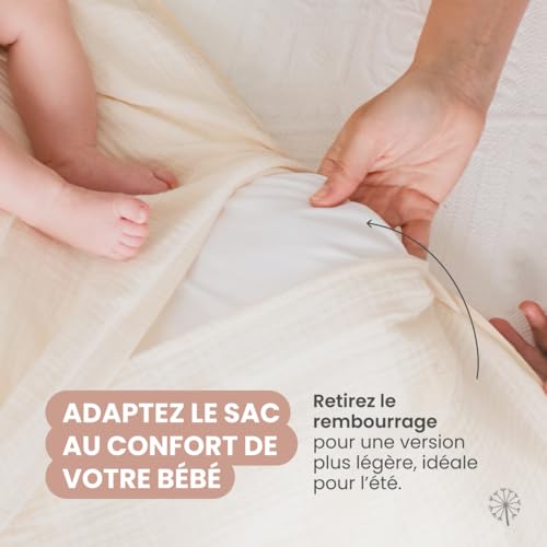 MIMUSELINA Nid d'ange Bebe Quatre Saisons | Couverture Bebe Été et Hiver | Convertible avec Garnissage Amovible | 100% Coton | Idéal pour Nacelle, Couffin et Poussette | Fabriqué en Espagne | Ecru – vue 4