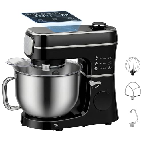 HOMCOM Digital Stand Mixer, 6L 1400W Tilt-Head Food Mixer with 11 Speeds, Pulse & Fermentation Function, LED Display, Dough Hook and Scraper, Whisk, Beater, Egg Separator, Dishwasher-Safe Bowl, Black