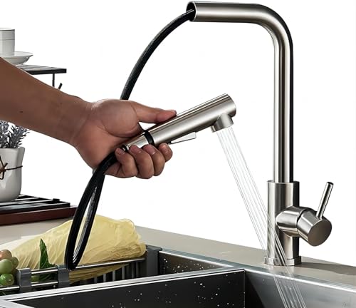 TINICO Escovado Torneira Gourmet Para Cozinha,Função Monocomando com Ducha Extensível Móvel 50CM,Torneiras Misturadoras de água Quente e Fria,Dois Modos de Distribuição de água(Spray e Stream)