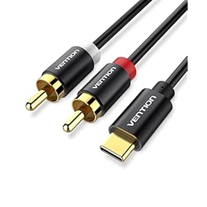 Vention Audiokabel, type C, naar 2 x RCA, USB-C naar cinch audiokabel stereo, Y splitter, geschikt voor Xiaomi, LG, thuisbioscoop, versterker, dvd, tv, luidsprekers enz. 1,5 m