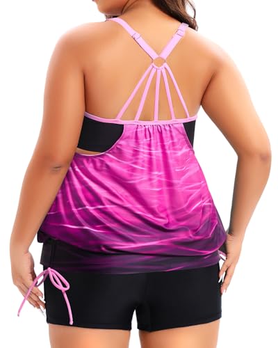 Image of Holipick Plus Size Tankini Swimsuits for Women Two Piece Tummy Control Bathing Suit Blouson Tankini Top with Shorts
