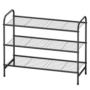 Kitsure Shoe Rack – Stainless Steel Shoe Organizer, Sturdy Shoe Rack for Closet and Front Door Entrance, Free Standing Shoe Shelf, Closet Organizers and Storage, Black