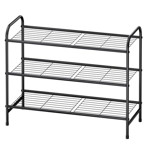 Kitsure Shoe Rack – Stainless Steel Shoe Organizer, Sturdy Shoe Rack for Closet and Front Door Entrance, Free Standing Shoe Shelf, Closet Organizers and Storage, Black