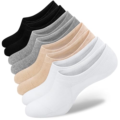 Image of SIXDAYSOX Womens No Show Socks - 4-8 Pairs, Low Cut, Non-Slip, Invisible Cotton Liner