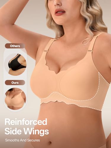 Image of Angelhood Seamless Jelly Bras for Women Wireless Push Up T-Shirt Bra Pack | Full Coverage, V Neck, No Underwire, Everyday Comfort, Convertible Bralettes, Supportive, Back Smoothing, Scalloped Brassiere