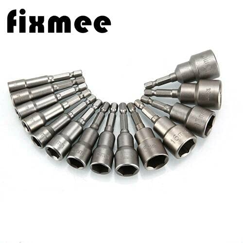 Tool Part for Metric Socket 1/4 Hex Drill Bits Adapter 14PCS of 6 19mm Socket Sleeve Magnetic Nut Driver Set Power Tools Kit