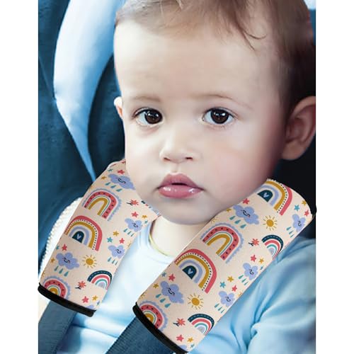 Image of 2 Pack VegaPunkLab Seat Straps Shoulder Pads for Kids - Seat Belt Cover Pad, Perfect for Car Booster Seats, Strollers, High Chair, Backpacks, and More, Rainbow