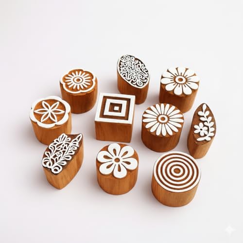 Image of RENIQ Wooden Printing Block for Fabric & DIY Craft | Handcrafted Indian Design Stamp for Textile, Pottery, Mehndi & Home Decor (Multicolor25)