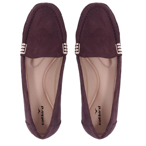 Image of CatBird Women's Suede Finish Loafers | Slip-On Flat Shoes with Minimal Metal Detail | Soft Cushioned Footbed and Flexible Grip Sole | Ideal for Office, Everyday Wear, Travel and Casual Outings