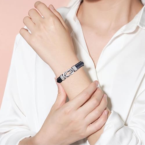 Mother and Daughter Forever Linked Together Braided Leather Bracelet, Inspirational Wristband for Women Stainless Steel Infinity Knot Engraved Leather Bangle Daughter Gift from Mom3