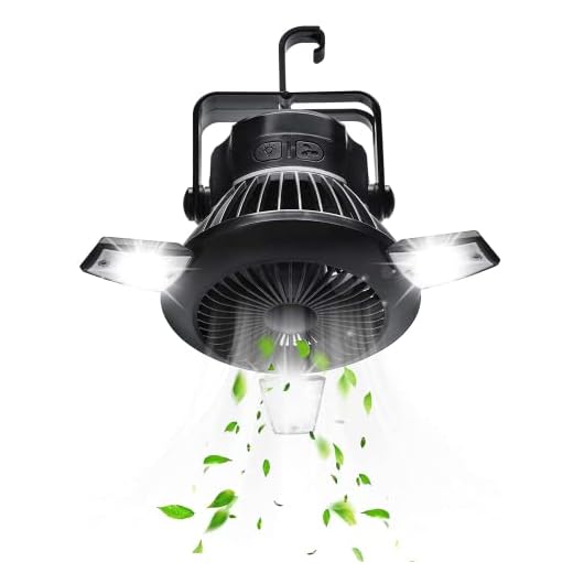 Camping Fan for Tent, Camping Fan with LED Lights, Portable & Rechargeable Solar Camping Fan with USB Charging Input-Survival Kit for Hurricane, Emergency, Storm, Outages (Black)